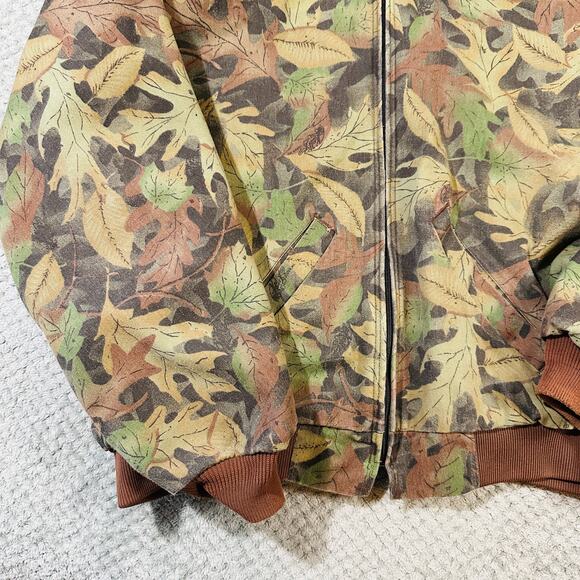 Vintage Gander Mtn Camo Leaf Retro Fullzip Bomber Jacket Mens 2XL - Picture 2 of 6